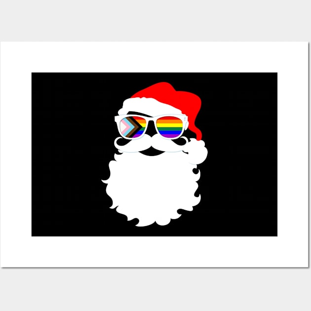 Santa Claus LGBTQ Progress Pride Flag Sunglasses Wall Art by wheedesign